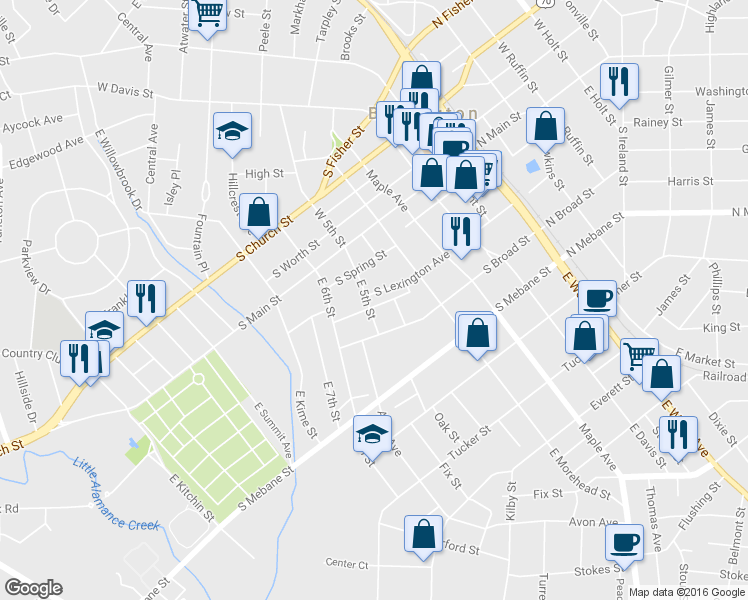 map of restaurants, bars, coffee shops, grocery stores, and more near 317 West 5th Street in Burlington