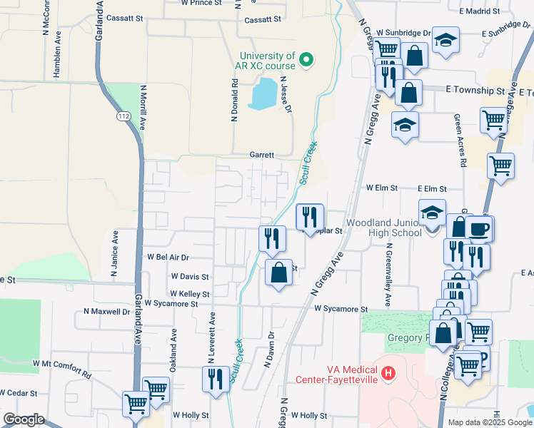map of restaurants, bars, coffee shops, grocery stores, and more near in Fayetteville