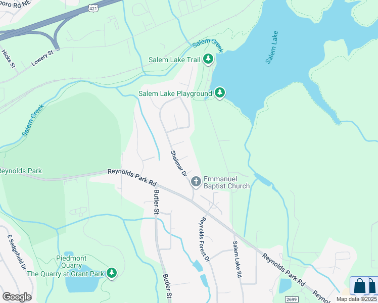 map of restaurants, bars, coffee shops, grocery stores, and more near 1031 Treadway Court in Winston-Salem