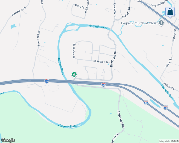 map of restaurants, bars, coffee shops, grocery stores, and more near 102 Elkmont Place in Pegram
