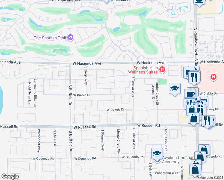 map of restaurants, bars, coffee shops, grocery stores, and more near 7497 Blue Lotus Avenue in Las Vegas
