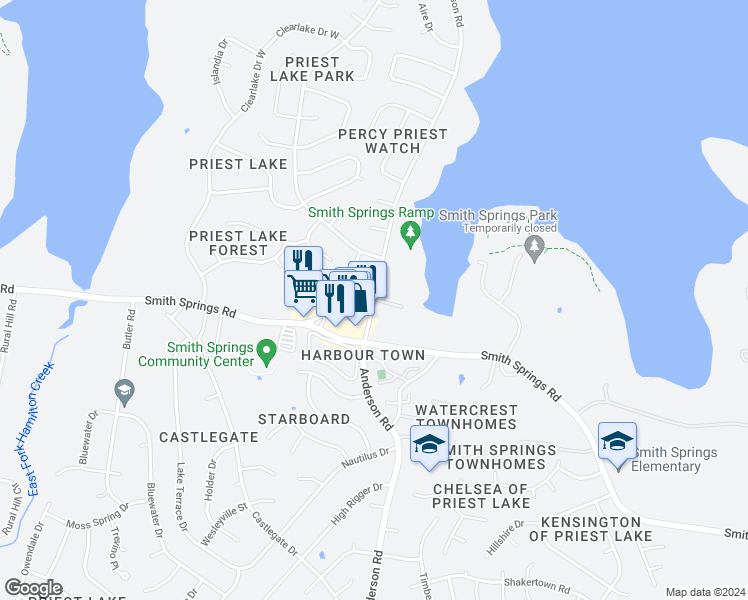 map of restaurants, bars, coffee shops, grocery stores, and more near 2999 Old Smith Springs Road in Nashville