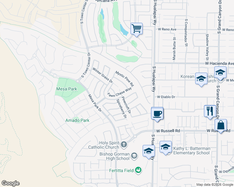 map of restaurants, bars, coffee shops, grocery stores, and more near 10402 Winter Grass Drive in Las Vegas