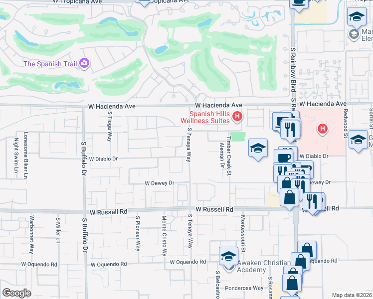 map of restaurants, bars, coffee shops, grocery stores, and more near 5428 Logville Street in Las Vegas