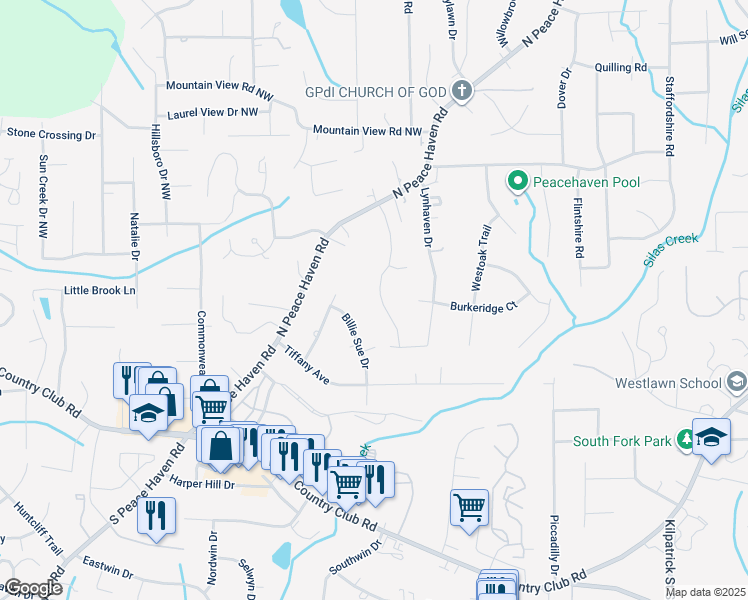map of restaurants, bars, coffee shops, grocery stores, and more near 351 Pineridge Drive in Winston-Salem