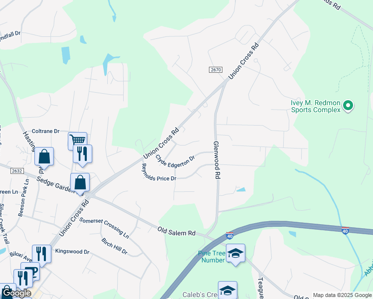 map of restaurants, bars, coffee shops, grocery stores, and more near 930 Kaye Gibbons Court in Kernersville