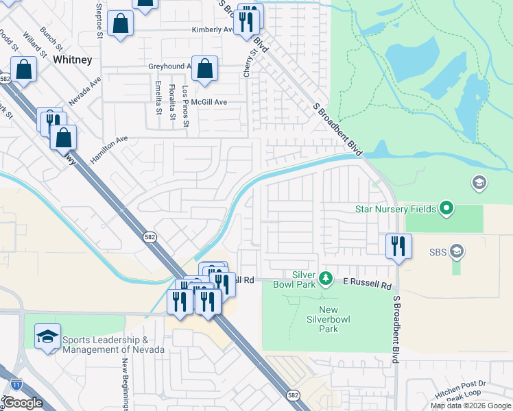 map of restaurants, bars, coffee shops, grocery stores, and more near 5458 Silent Springs Drive in Las Vegas