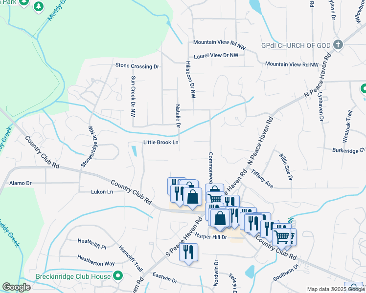 map of restaurants, bars, coffee shops, grocery stores, and more near 240 Natalie Drive in Winston-Salem