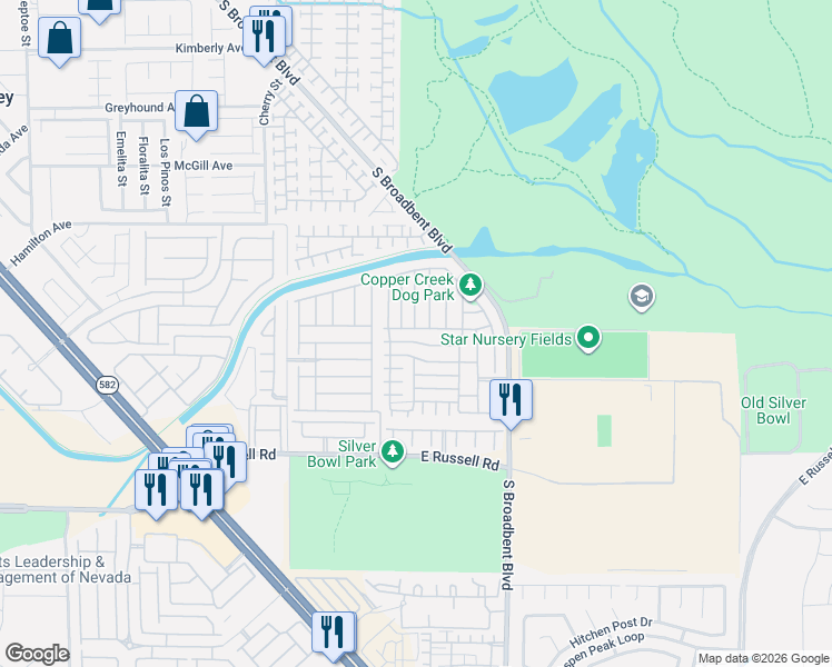 map of restaurants, bars, coffee shops, grocery stores, and more near 5436 Bradford Pear Drive in Las Vegas