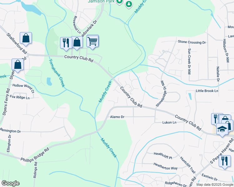 map of restaurants, bars, coffee shops, grocery stores, and more near 1008 Turtle Rock Lane in Winston-Salem