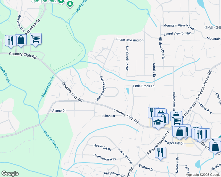 map of restaurants, bars, coffee shops, grocery stores, and more near 311 Lamplighter Circle in Winston-Salem