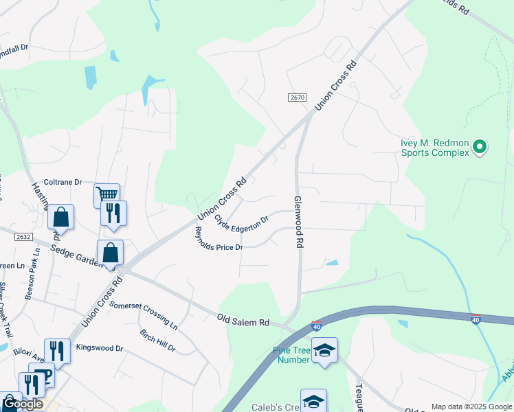 map of restaurants, bars, coffee shops, grocery stores, and more near 930 Kaye Gibbons Court in Kernersville