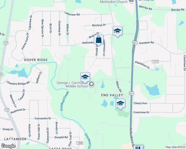 map of restaurants, bars, coffee shops, grocery stores, and more near 9 Amador Place in Durham