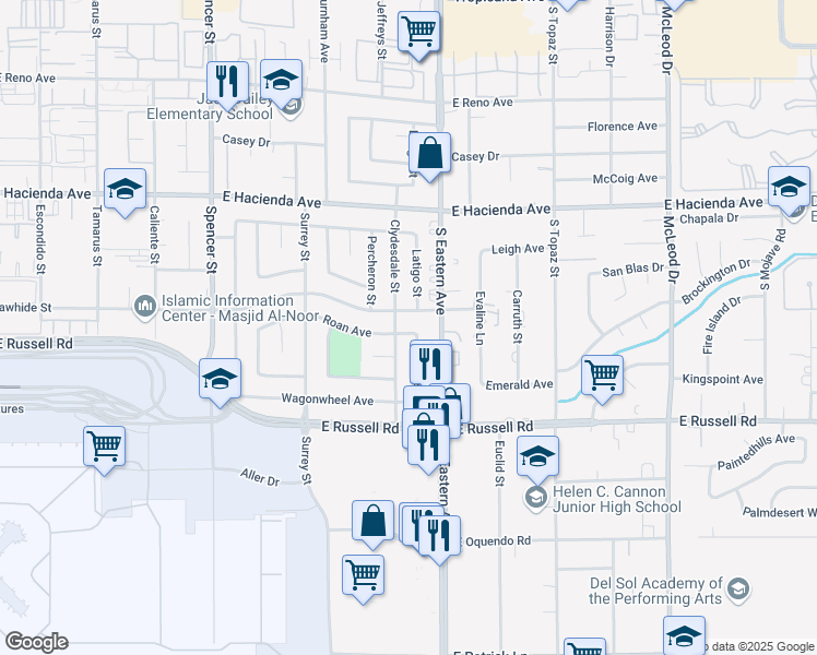map of restaurants, bars, coffee shops, grocery stores, and more near 2346 Roan Avenue in Las Vegas