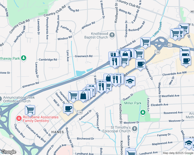 map of restaurants, bars, coffee shops, grocery stores, and more near 2638 Gould Street in Winston-Salem