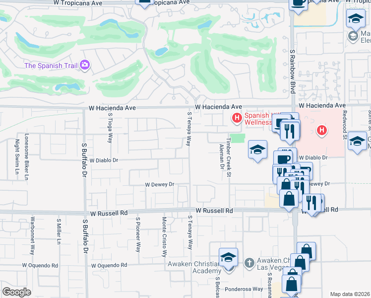 map of restaurants, bars, coffee shops, grocery stores, and more near 5428 Logville Street in Las Vegas