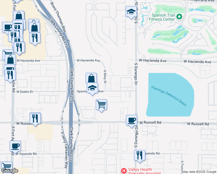 map of restaurants, bars, coffee shops, grocery stores, and more near 8816 Spanish Ridge Avenue in Las Vegas