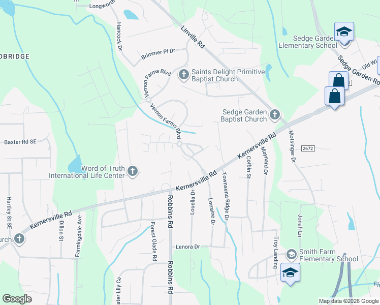 map of restaurants, bars, coffee shops, grocery stores, and more near 729 Popes Creek Road in Kernersville