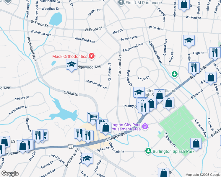 map of restaurants, bars, coffee shops, grocery stores, and more near 403 Edinburgh Drive in Burlington
