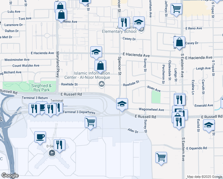 map of restaurants, bars, coffee shops, grocery stores, and more near 1711 Rawhide Street in Las Vegas