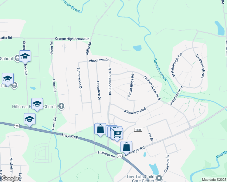 map of restaurants, bars, coffee shops, grocery stores, and more near 1400 Starmont Drive in Hillsborough