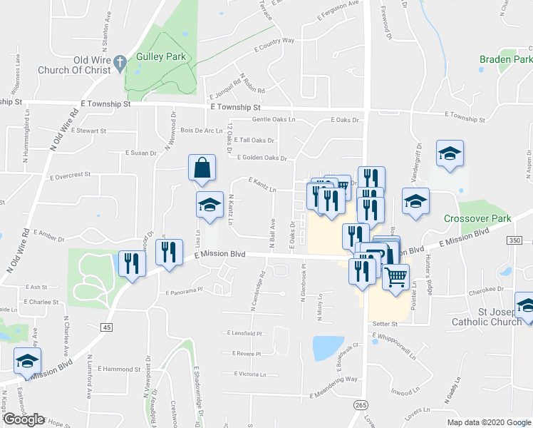 map of restaurants, bars, coffee shops, grocery stores, and more near 2085 North Ball Avenue in Fayetteville