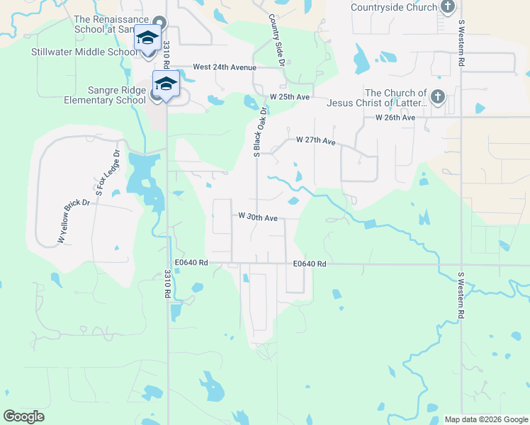 map of restaurants, bars, coffee shops, grocery stores, and more near 2915 South Black Oak Drive in Stillwater
