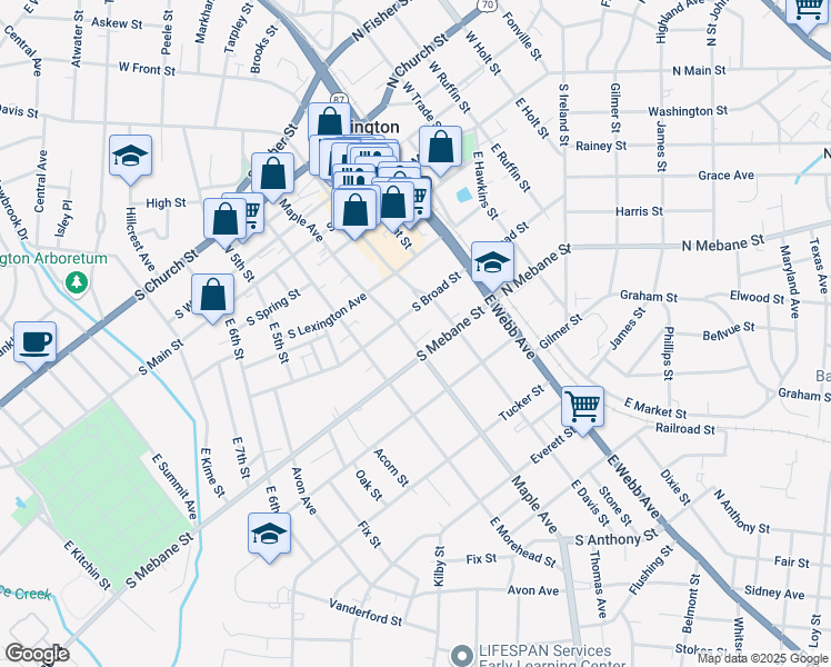 map of restaurants, bars, coffee shops, grocery stores, and more near 412 Maple Avenue in Burlington