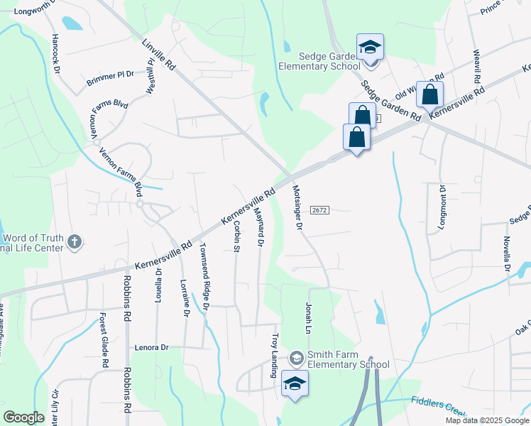 map of restaurants, bars, coffee shops, grocery stores, and more near 117 Maynard Drive in Winston-Salem