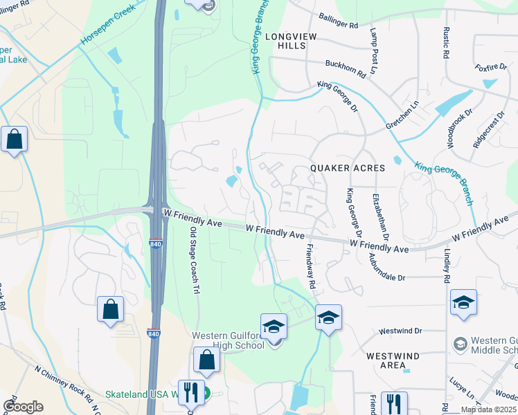 map of restaurants, bars, coffee shops, grocery stores, and more near 1005 Edenham Way in Greensboro