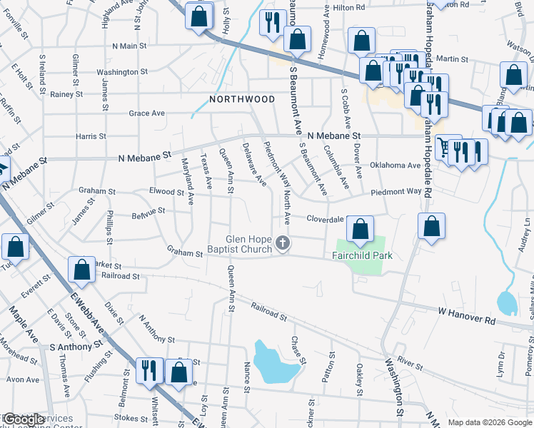map of restaurants, bars, coffee shops, grocery stores, and more near 625 Delaware Avenue in Burlington