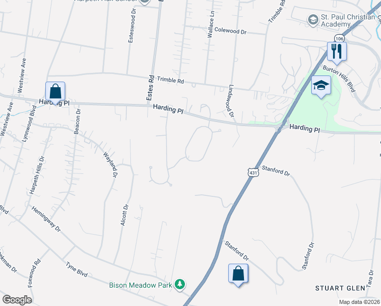 map of restaurants, bars, coffee shops, grocery stores, and more near 10 Northumberland in Nashville