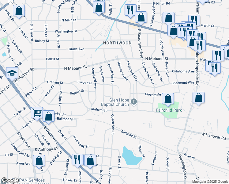 map of restaurants, bars, coffee shops, grocery stores, and more near 606 Queen Ann Street in Burlington