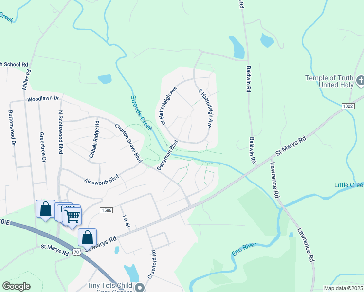 map of restaurants, bars, coffee shops, grocery stores, and more near 504 East Hatterleigh Avenue in Hillsborough