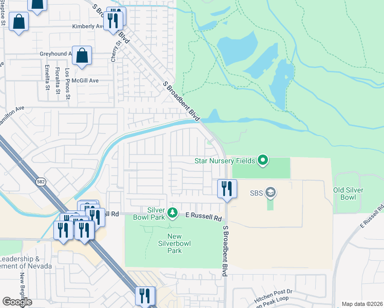 map of restaurants, bars, coffee shops, grocery stores, and more near 5456 Raccoon Valley Lane in Las Vegas