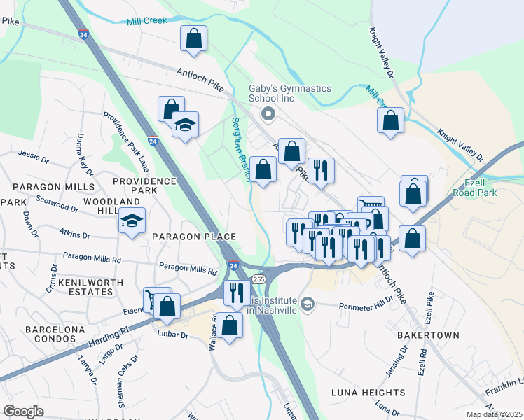 map of restaurants, bars, coffee shops, grocery stores, and more near 460 Metroplex Drive in Nashville