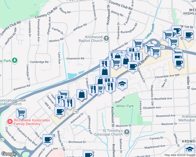 map of restaurants, bars, coffee shops, grocery stores, and more near 2614 Gould Street in Winston-Salem