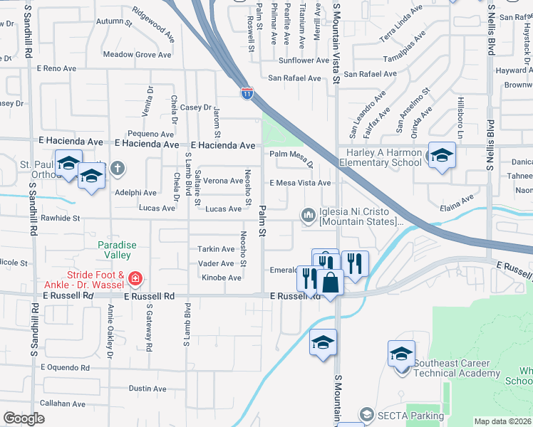 map of restaurants, bars, coffee shops, grocery stores, and more near 4426 Selleck Lane in Las Vegas