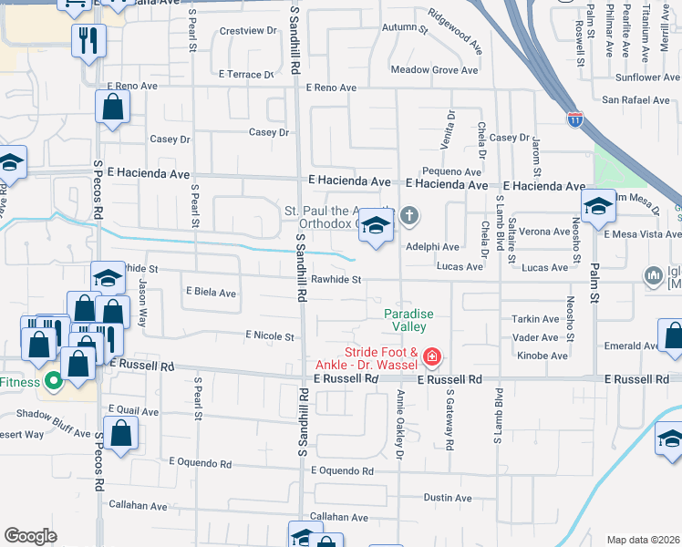 map of restaurants, bars, coffee shops, grocery stores, and more near 5488 Mexican Rose Court in Las Vegas