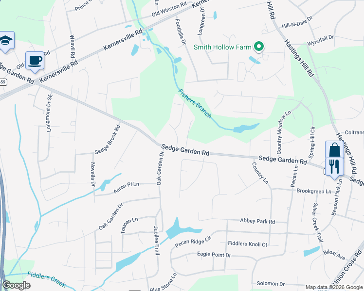 map of restaurants, bars, coffee shops, grocery stores, and more near 1310 Tammy Drive in Kernersville