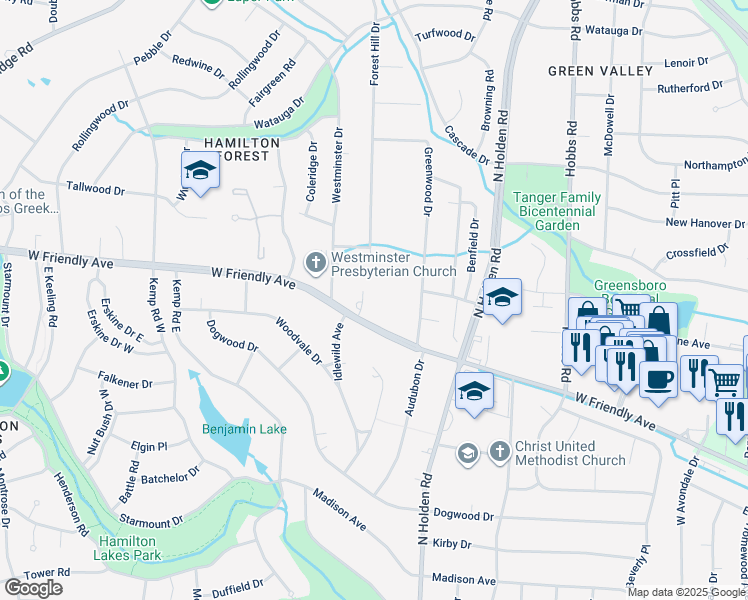map of restaurants, bars, coffee shops, grocery stores, and more near 4 Dunkirk Place in Greensboro