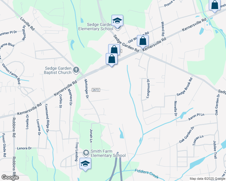map of restaurants, bars, coffee shops, grocery stores, and more near 140 Oak Grove Church Road in Winston-Salem