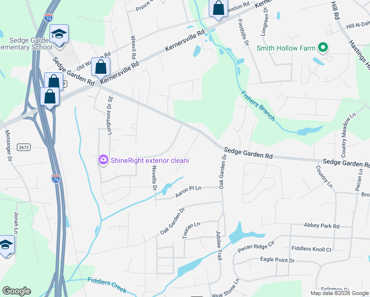 map of restaurants, bars, coffee shops, grocery stores, and more near 5184 Nicole Road in Kernersville