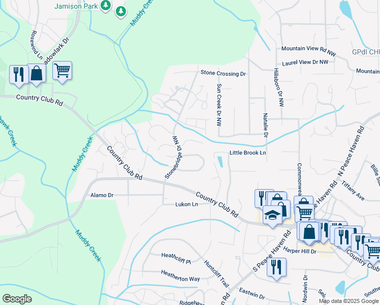 map of restaurants, bars, coffee shops, grocery stores, and more near 320 Lamplighter Circle in Winston-Salem