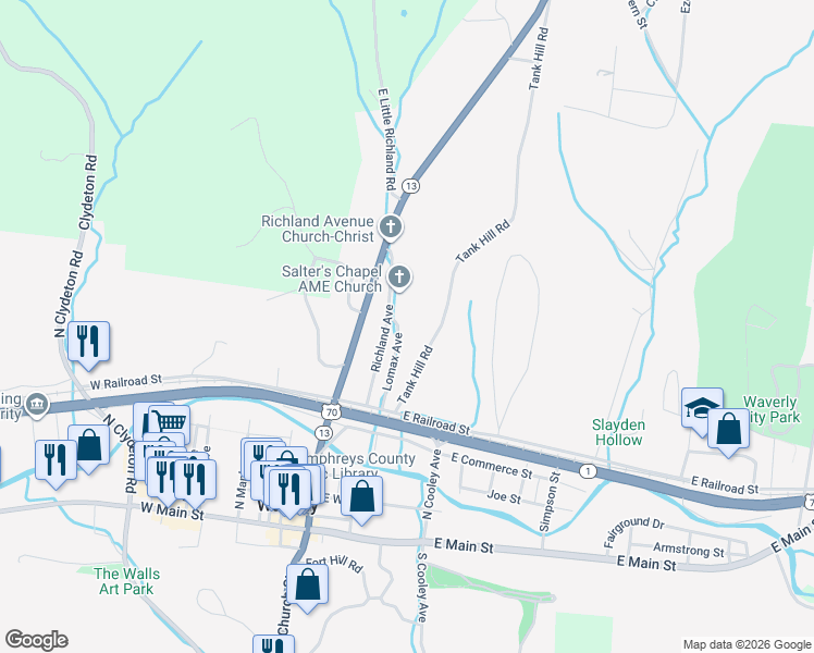 map of restaurants, bars, coffee shops, grocery stores, and more near 221 Lomax Avenue in Waverly