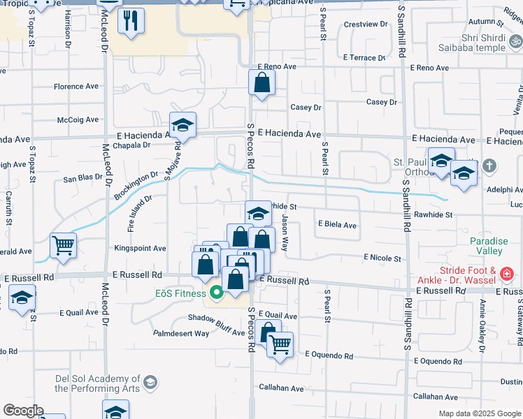 map of restaurants, bars, coffee shops, grocery stores, and more near 3422 Rawhide Street in Las Vegas