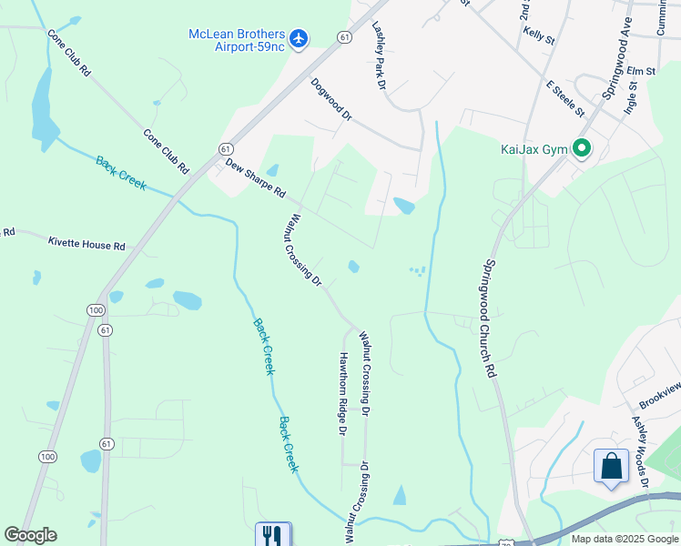 map of restaurants, bars, coffee shops, grocery stores, and more near 50 Yellowwood Court in Gibsonville