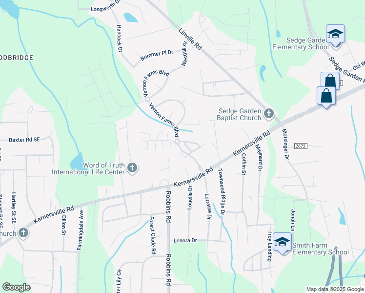 map of restaurants, bars, coffee shops, grocery stores, and more near 4371 Bastille Drive in Kernersville