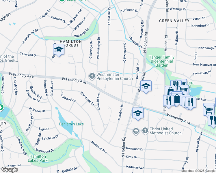 map of restaurants, bars, coffee shops, grocery stores, and more near 4 Dunkirk Place in Greensboro