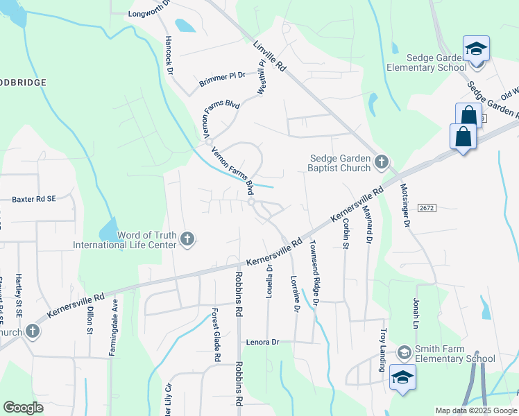 map of restaurants, bars, coffee shops, grocery stores, and more near 4371 Bastille Drive in Kernersville